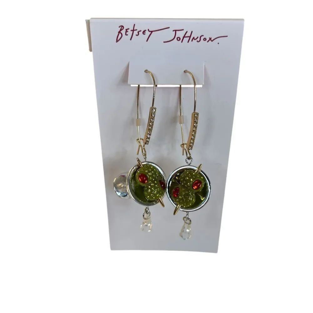 Betsey Johnson Martini w/ Olives Dangle Earrings.